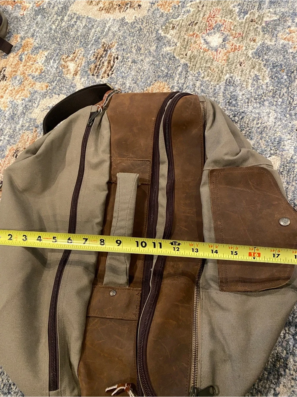 Bag, Men's Canvas Messenger Olive w/Brown Leather Trim